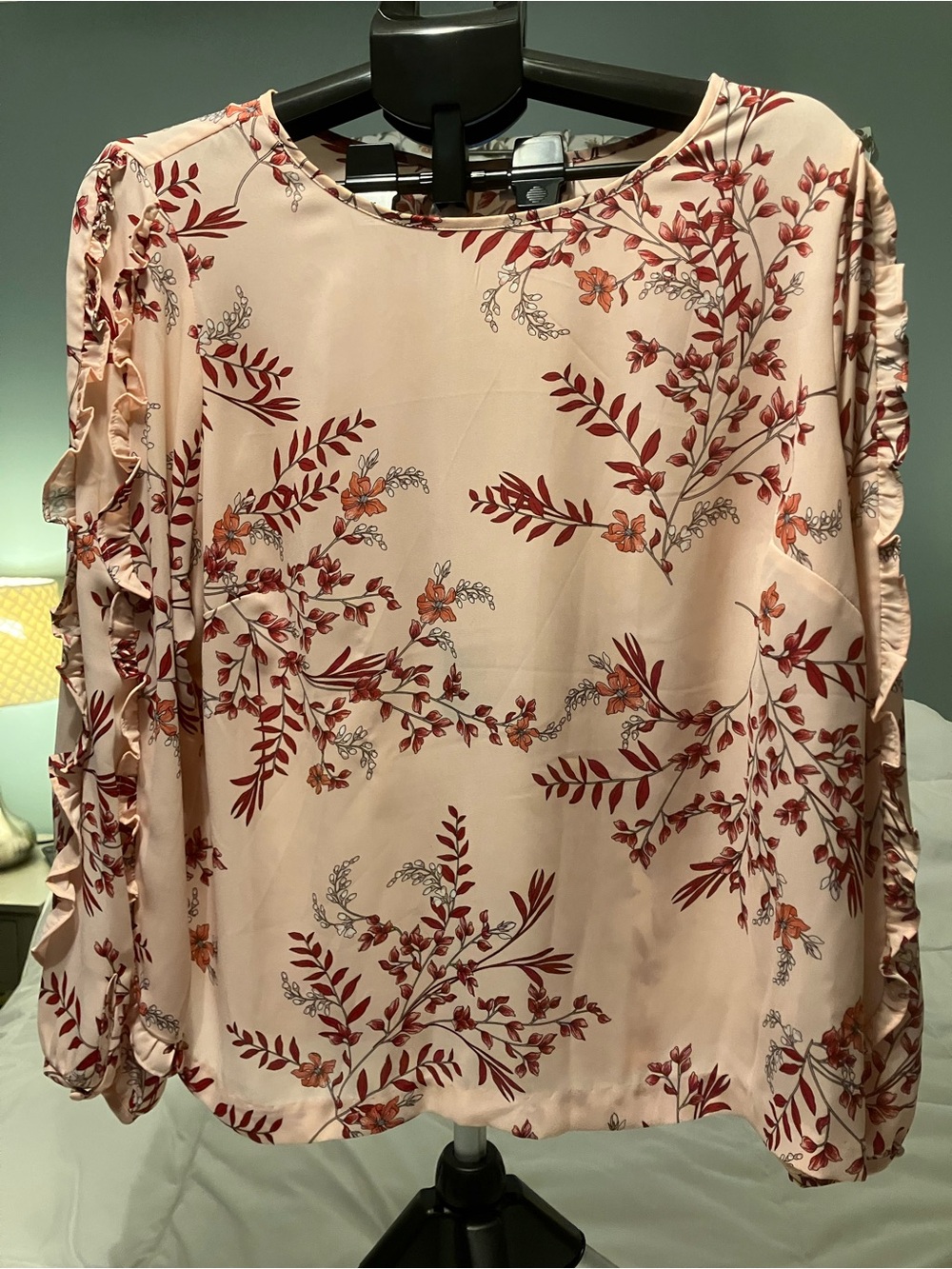 Liz Claiborne 0X Pink Floral Ruffle Sleeve Long Sleeve Blouse Plus Size